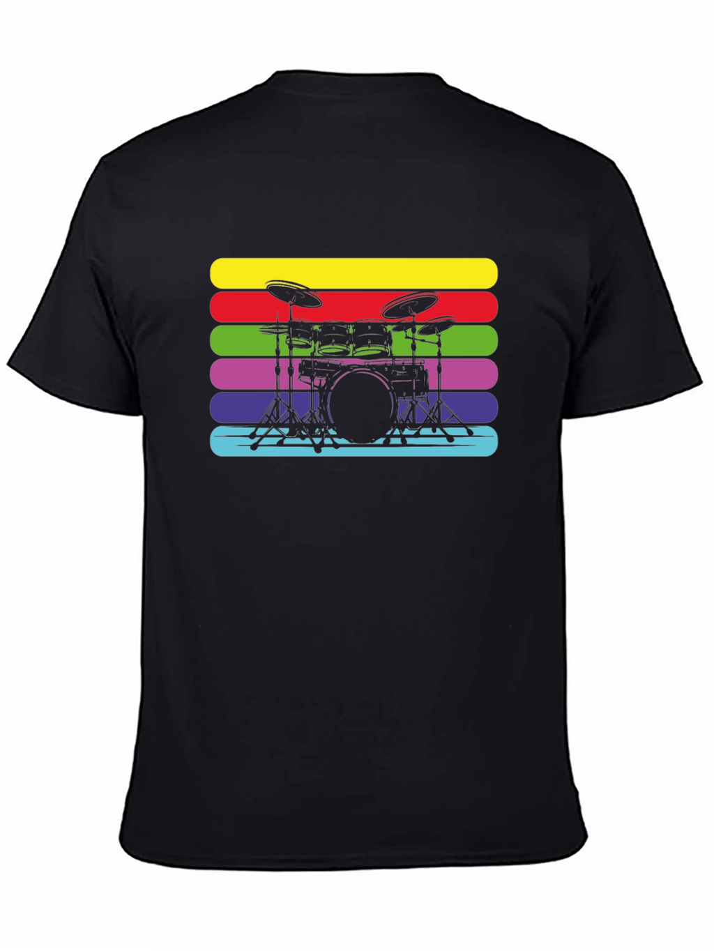 Retro Drum Set Black T-Shirt