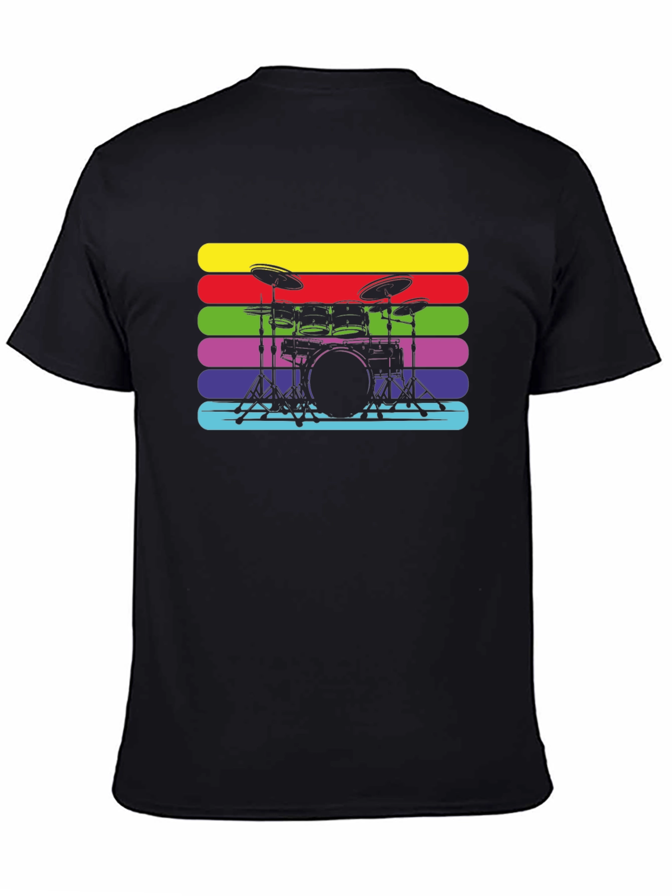Retro Drum Set Black T-Shirt