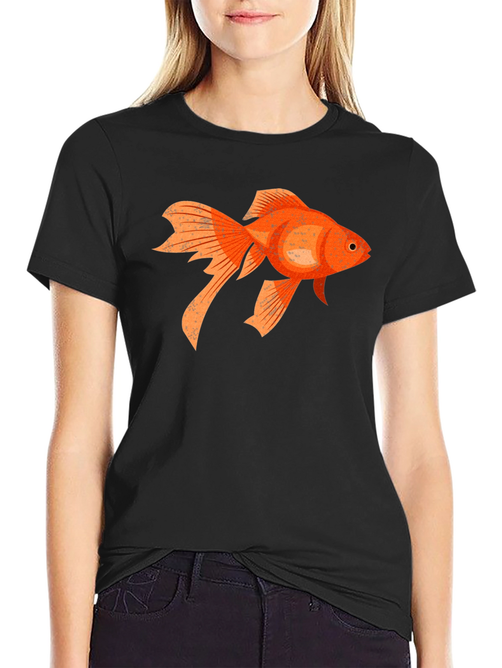 Goldfish Graphic Print Black Cotton T-Shirt
