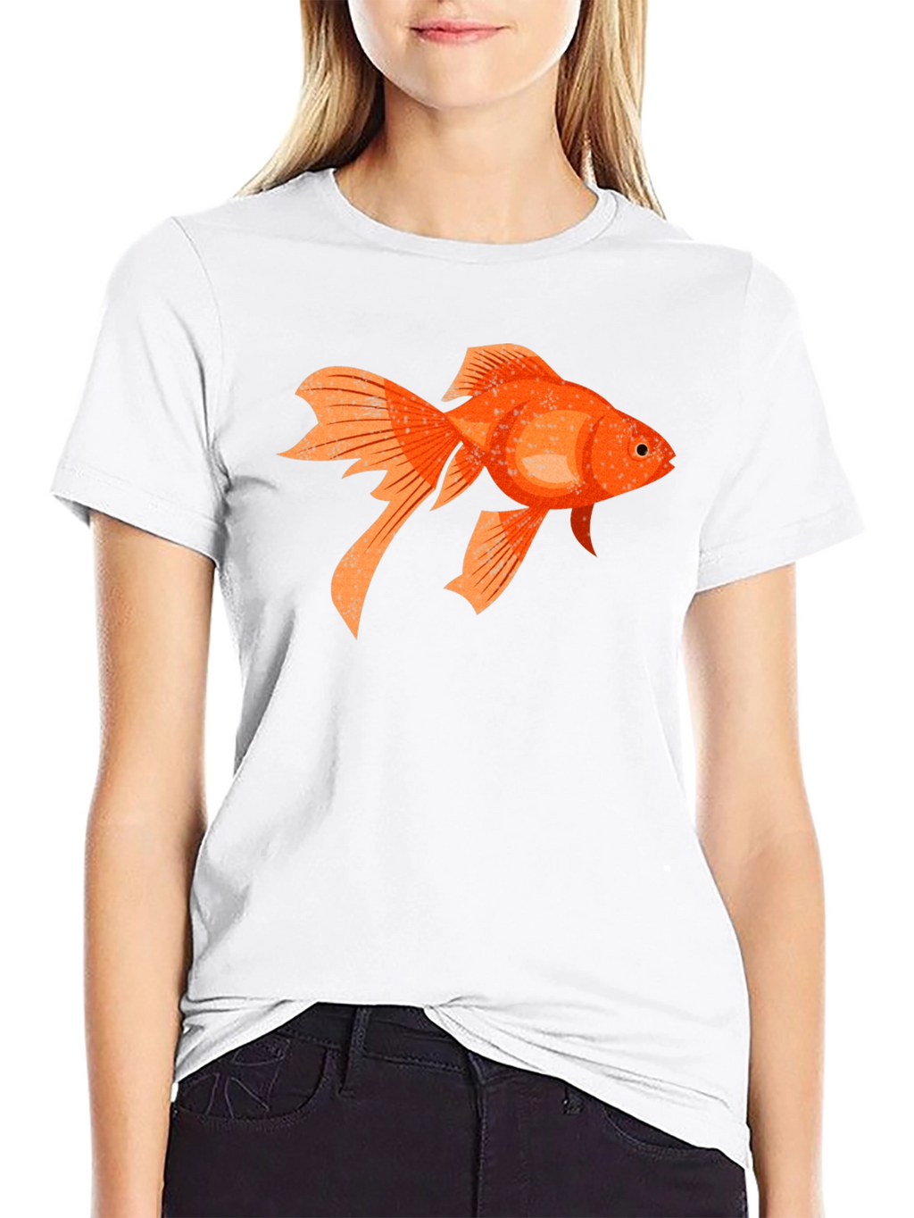 Goldfish Graphic Print Black Cotton T-Shirt