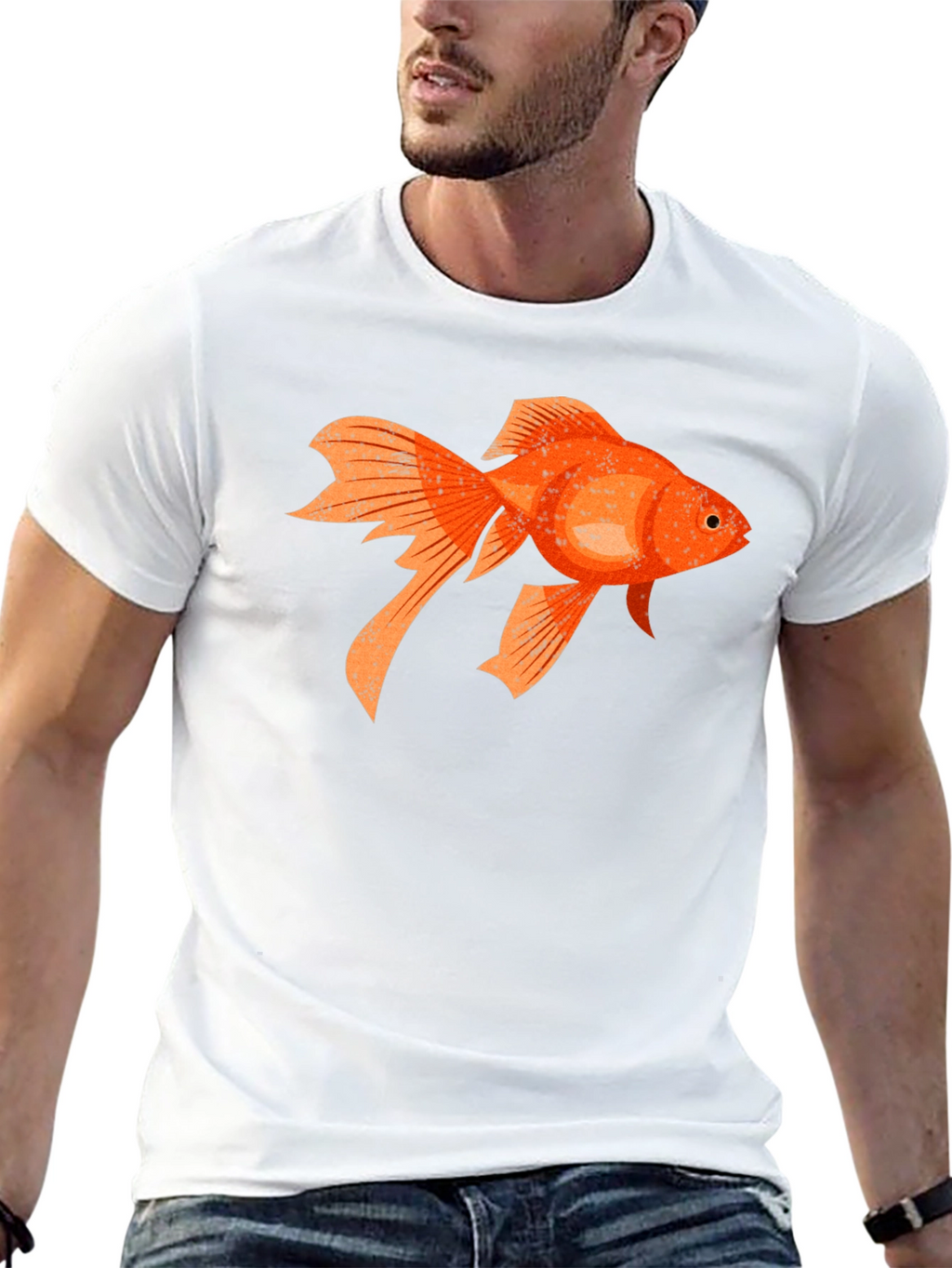 Goldfish Graphic Print Black Cotton T-Shirt