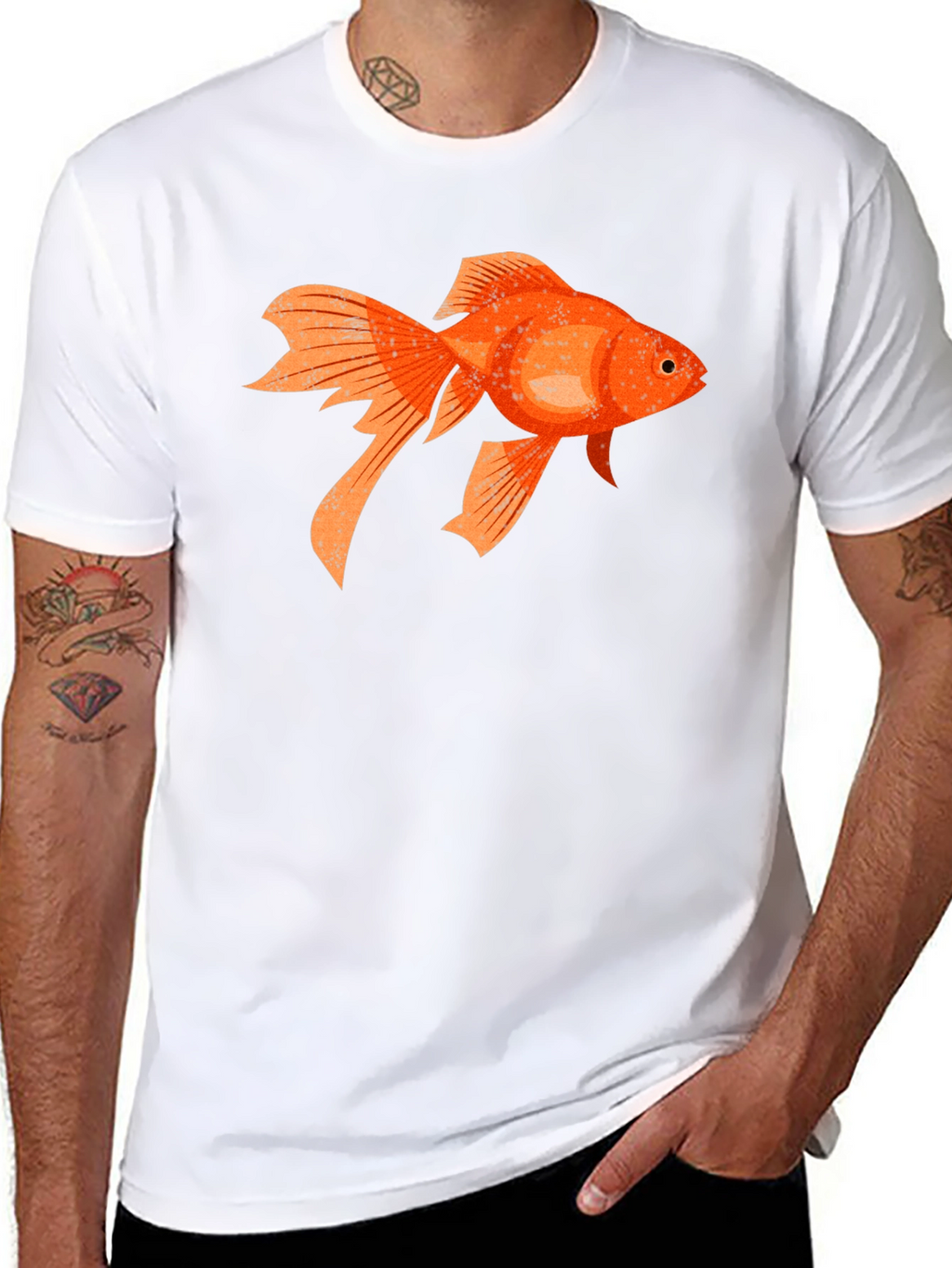 Goldfish Graphic Print Black Cotton T-Shirt