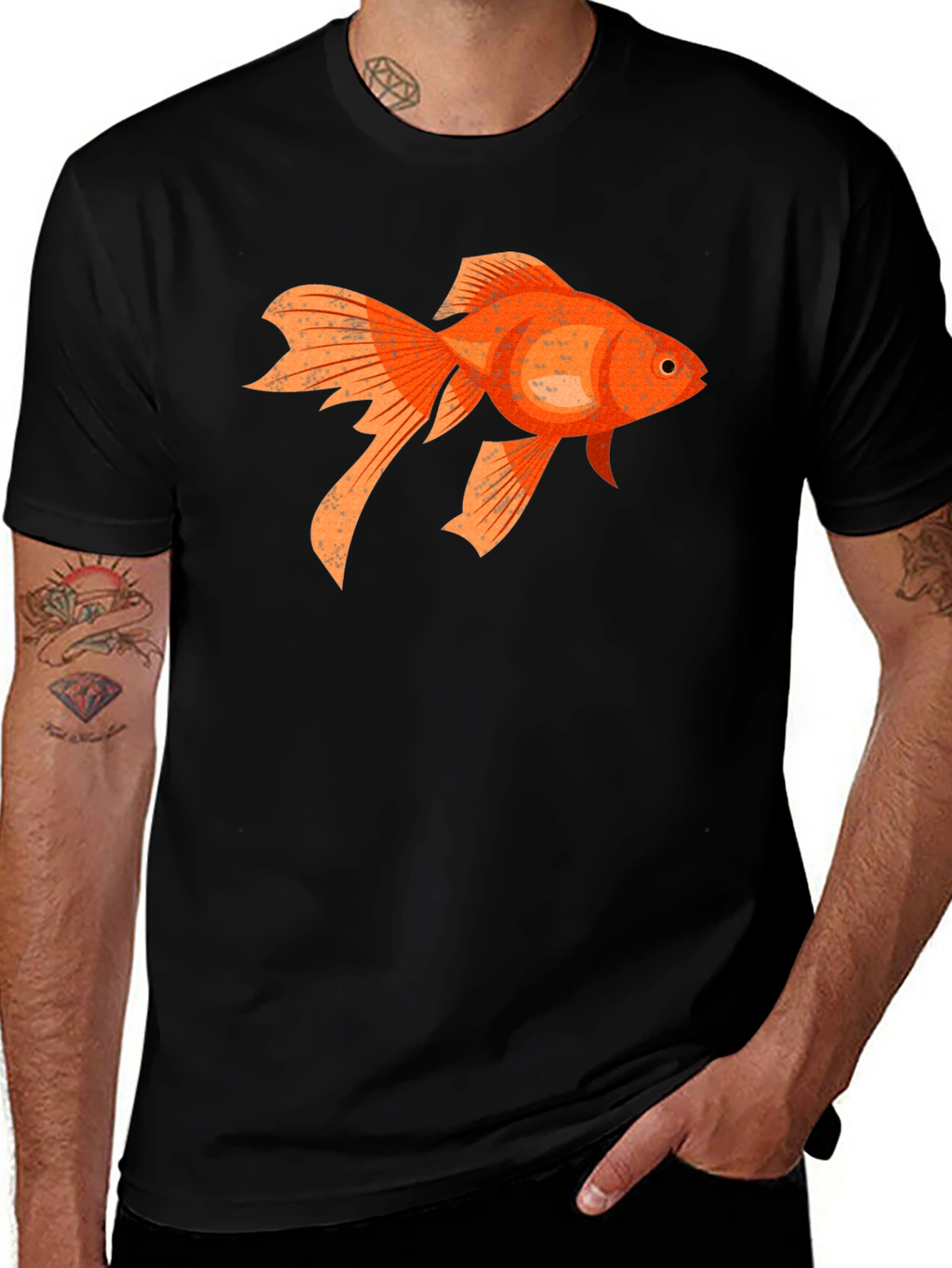 Goldfish Graphic Print Black Cotton T-Shirt