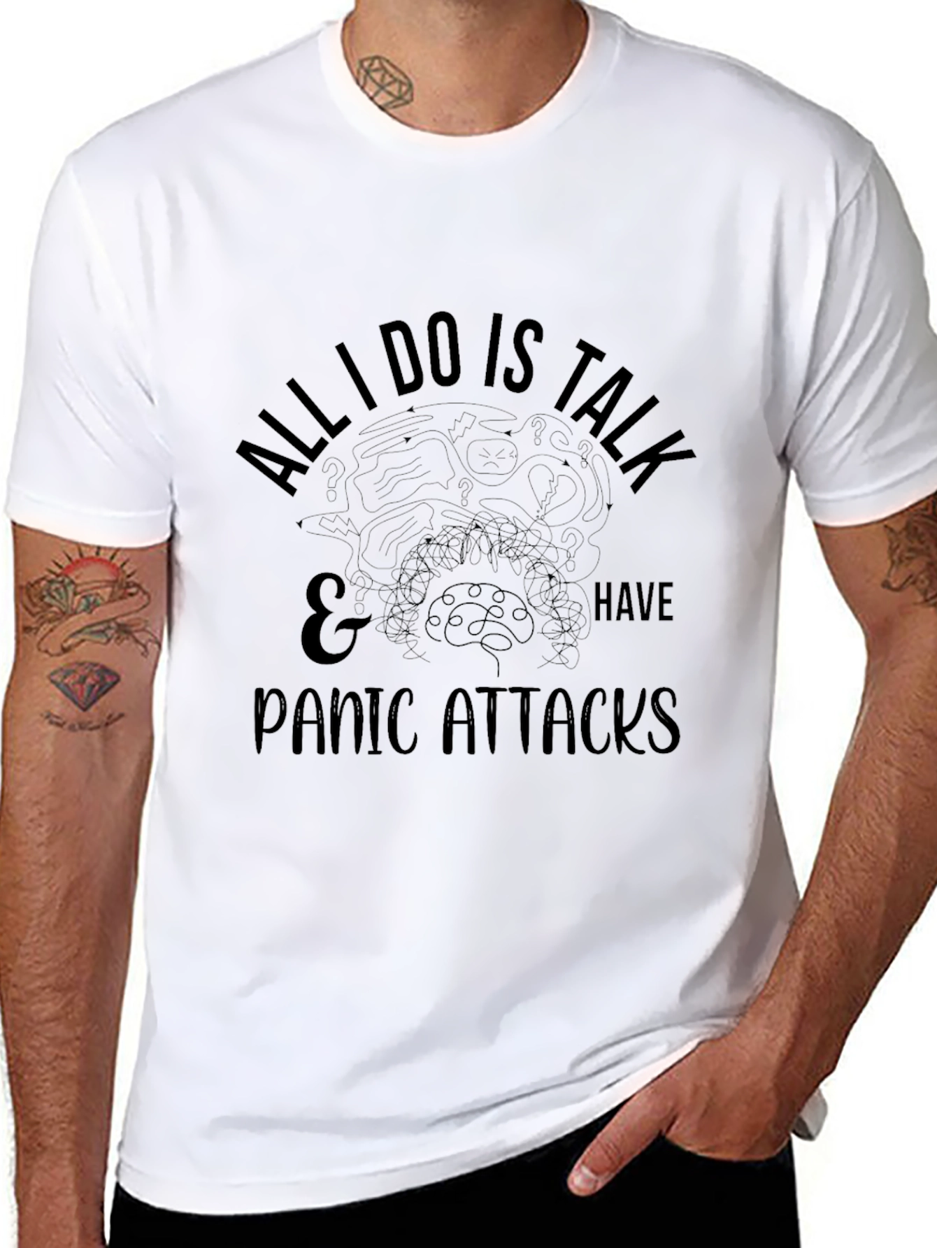Humorous Panic Attack T-Shirt - Black Cotton Tee