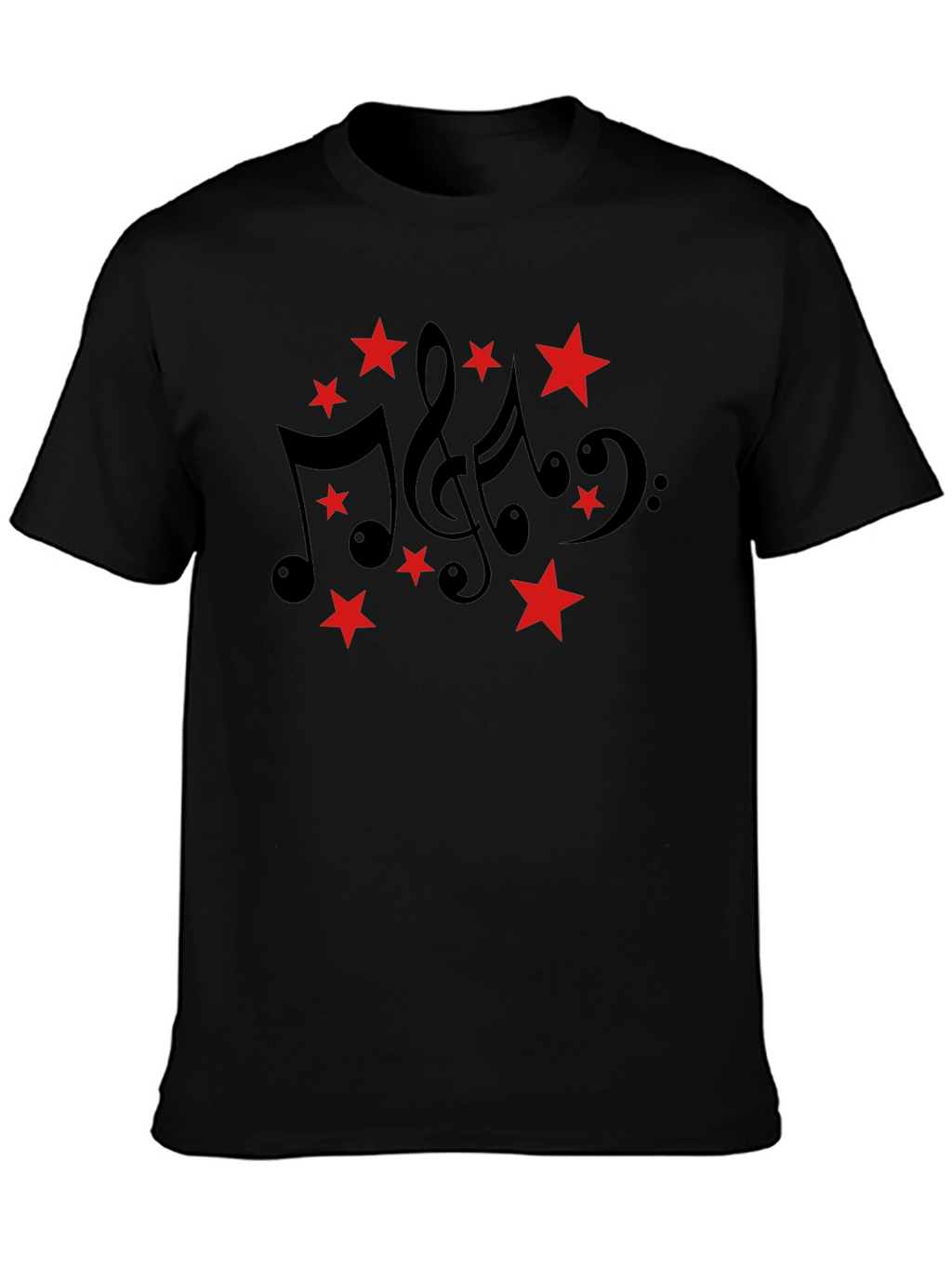 Musical Notes & Stars Black T-Shirt