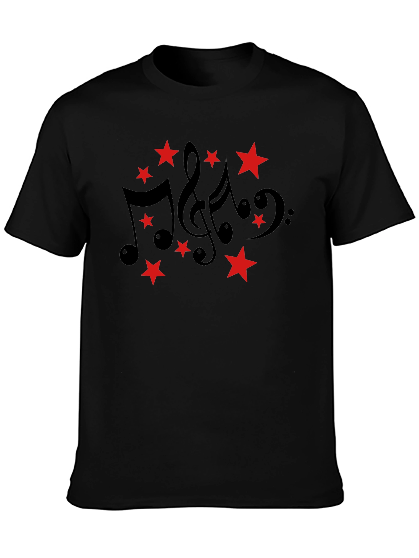 Musical Notes & Stars Black T-Shirt