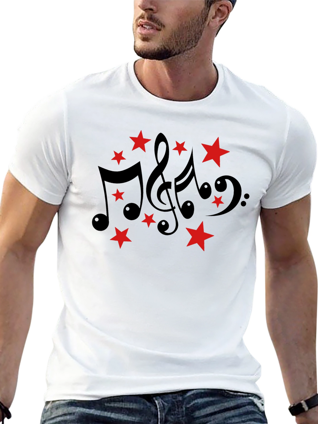 Musical Notes & Stars Black T-Shirt