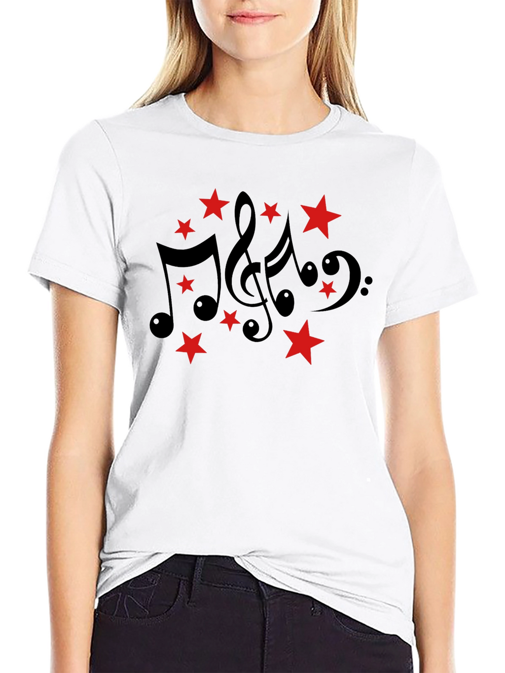 Musical Notes & Stars Black T-Shirt