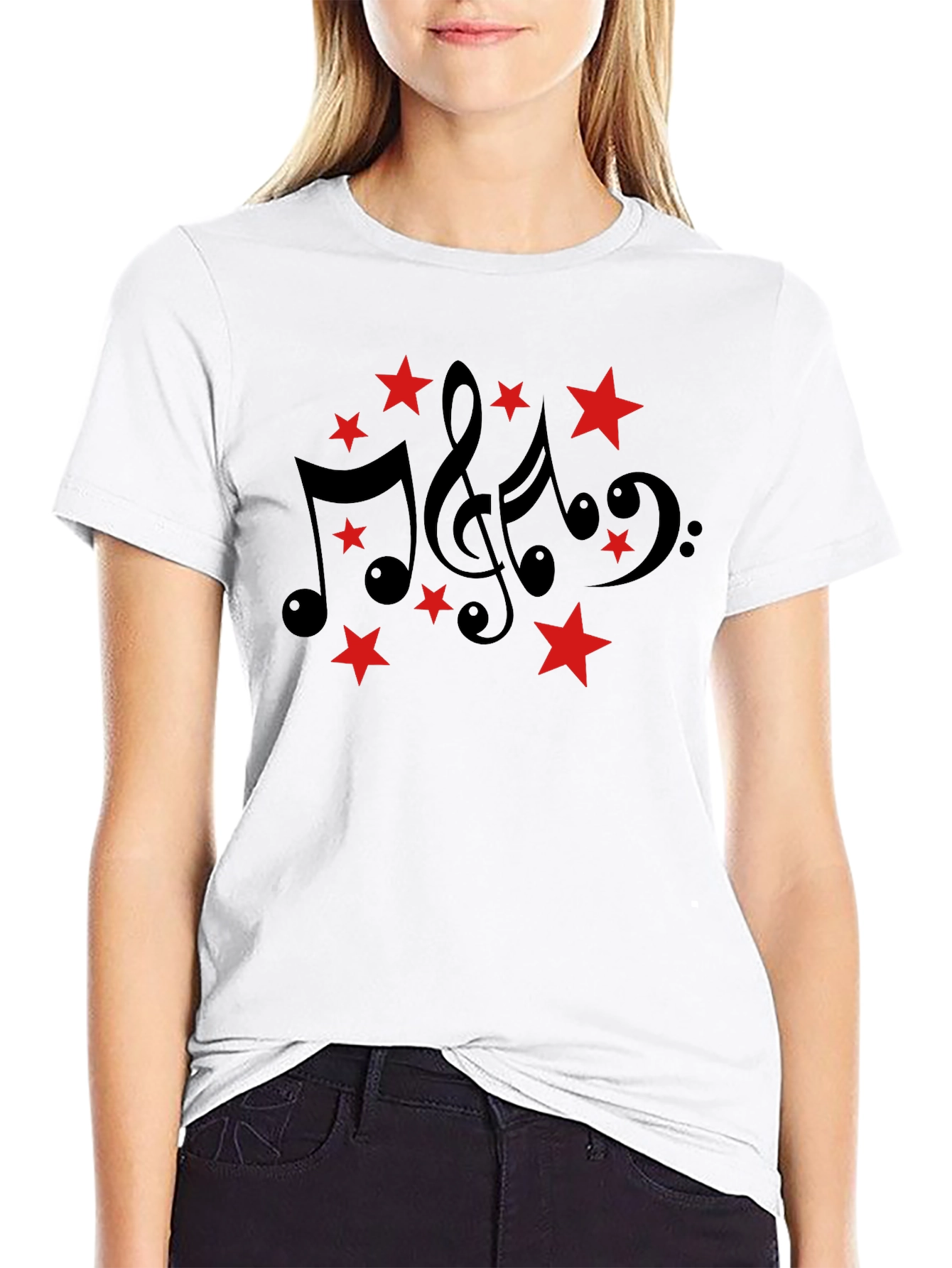 Musical Notes & Stars Black T-Shirt
