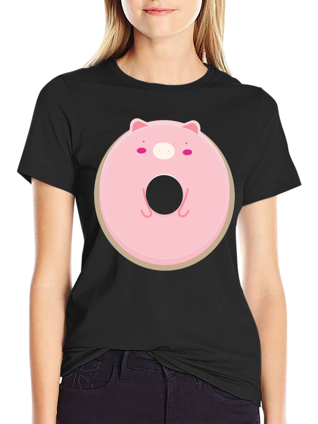 Cute Pig Donut Graphic T-Shirt - Casual Comfort