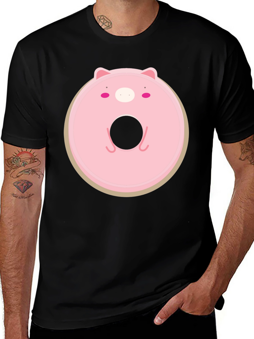 Cute Pig Donut Graphic T-Shirt - Casual Comfort
