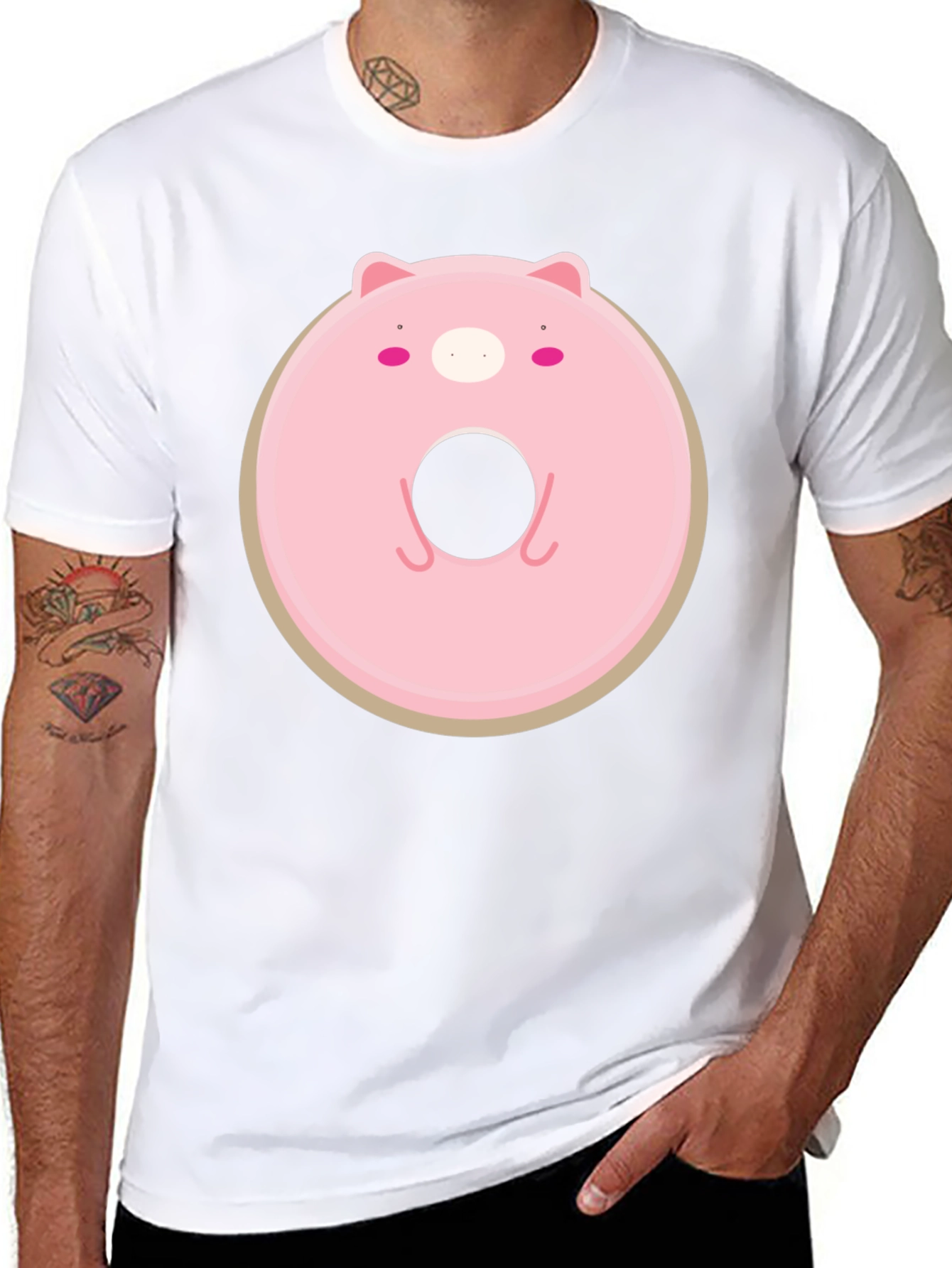 Cute Pig Donut Graphic T-Shirt - Casual Comfort