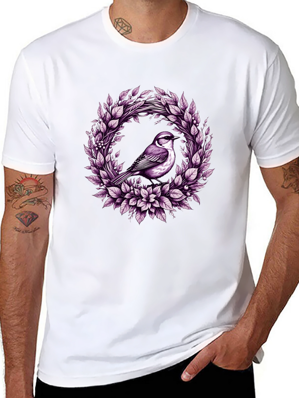 Bird & Floral Wreath Graphic Tee