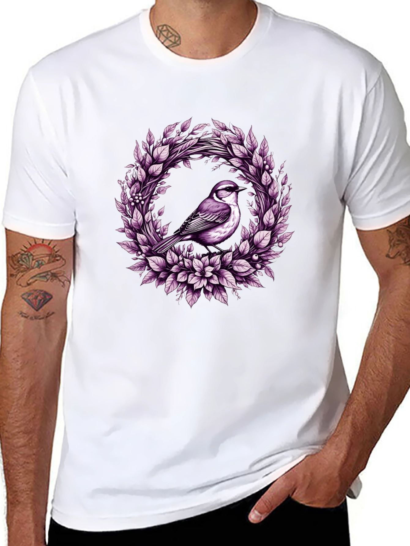 Bird & Floral Wreath Graphic Tee