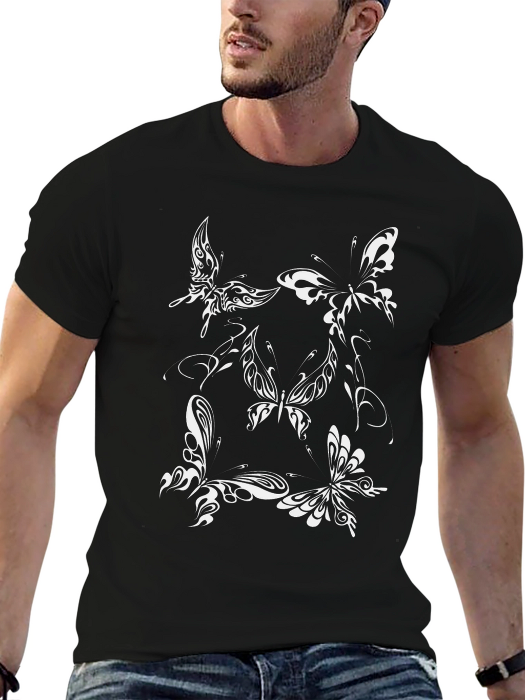 Butterfly Graphic Tee - Stylish Black T-Shirt