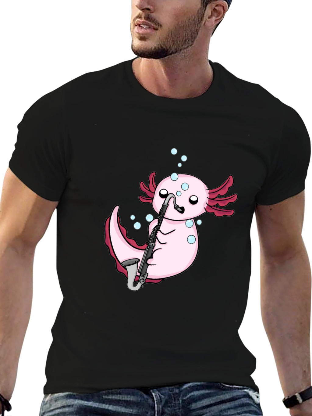 Axolotl Saxophone Black T-Shirt