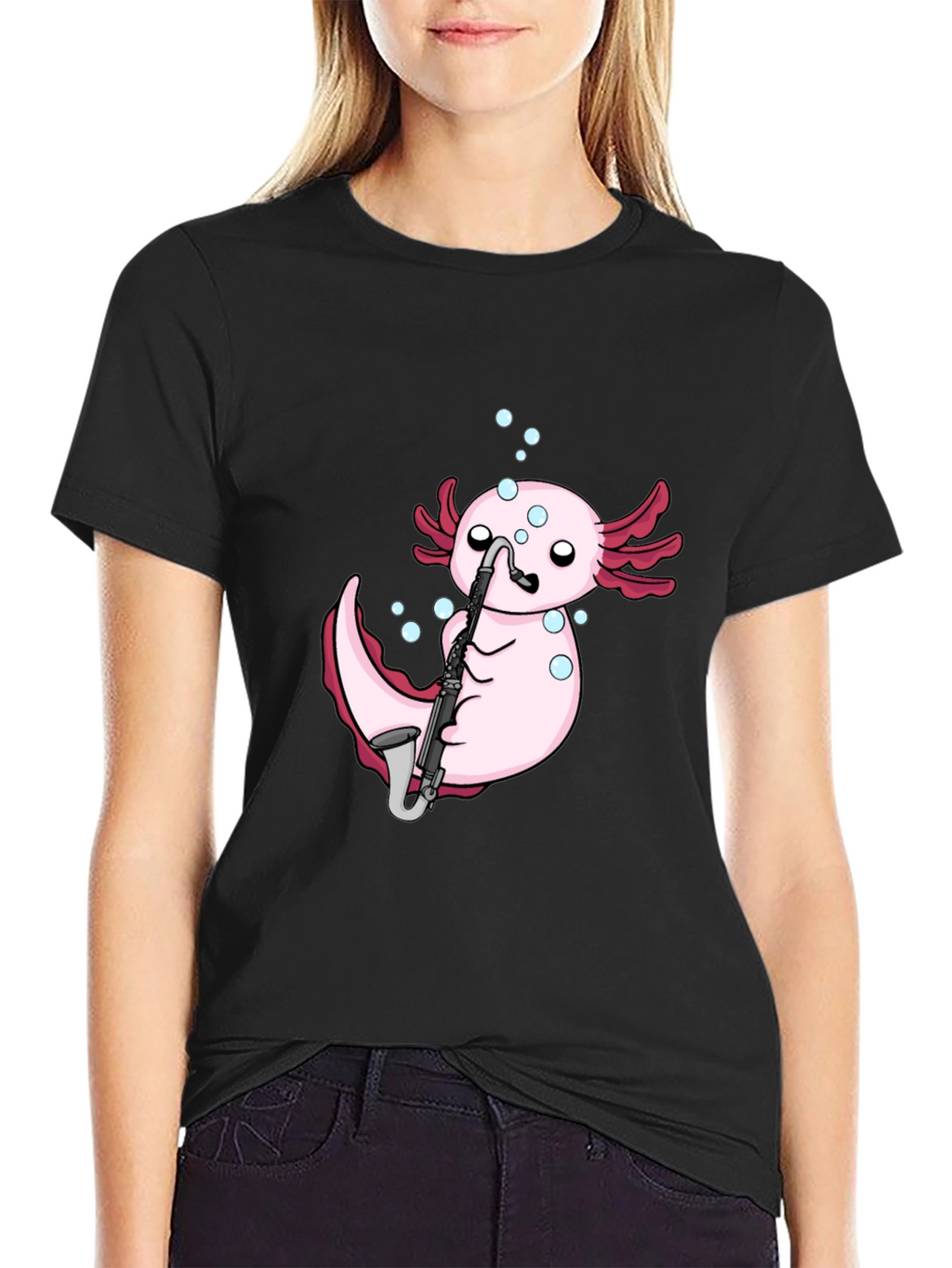 Axolotl Saxophone Black T-Shirt
