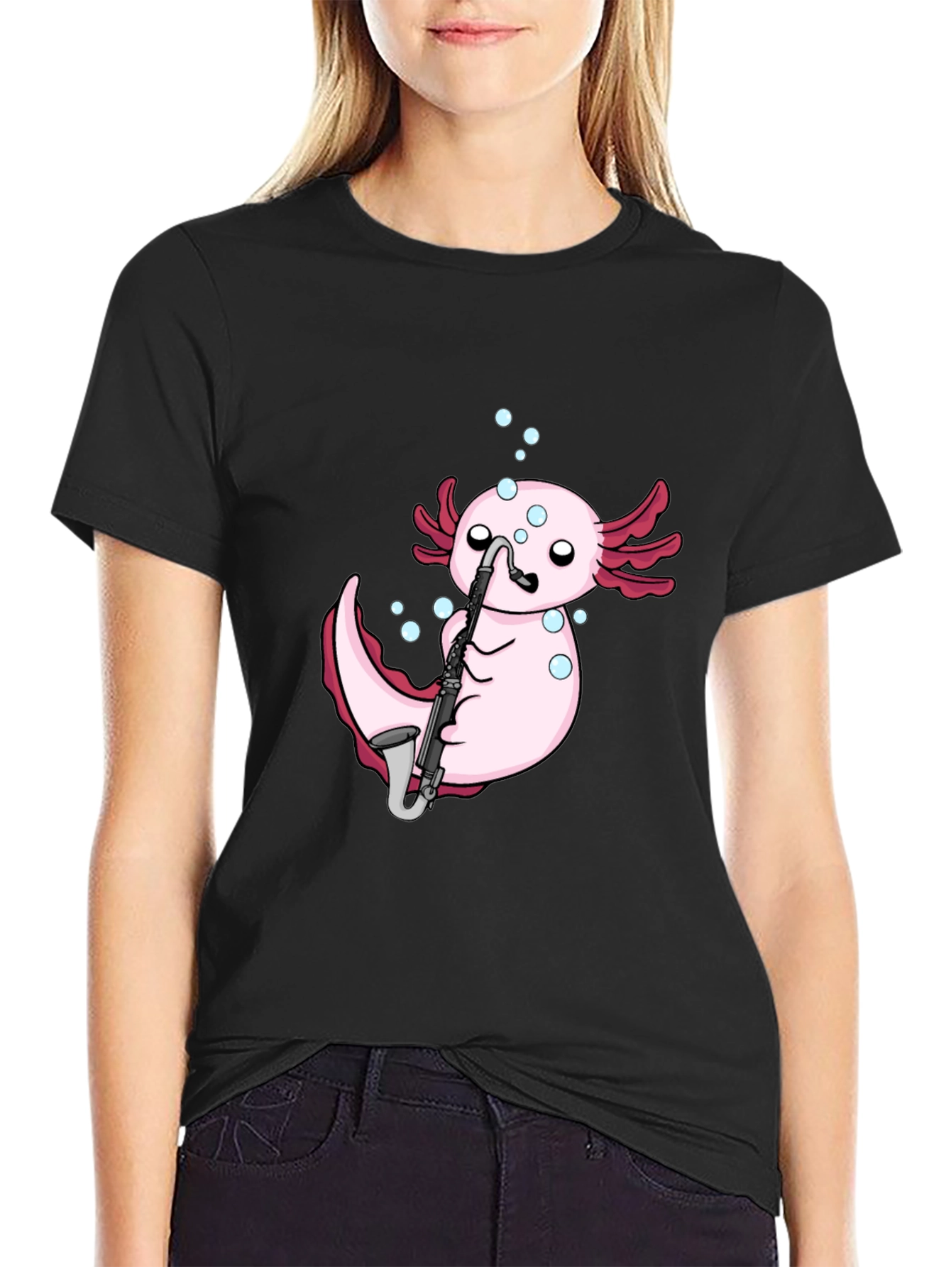 Axolotl Saxophone Black T-Shirt