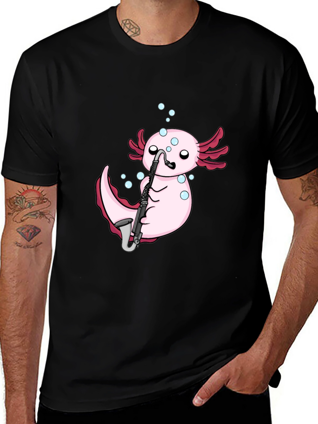 Axolotl Saxophone Black T-Shirt