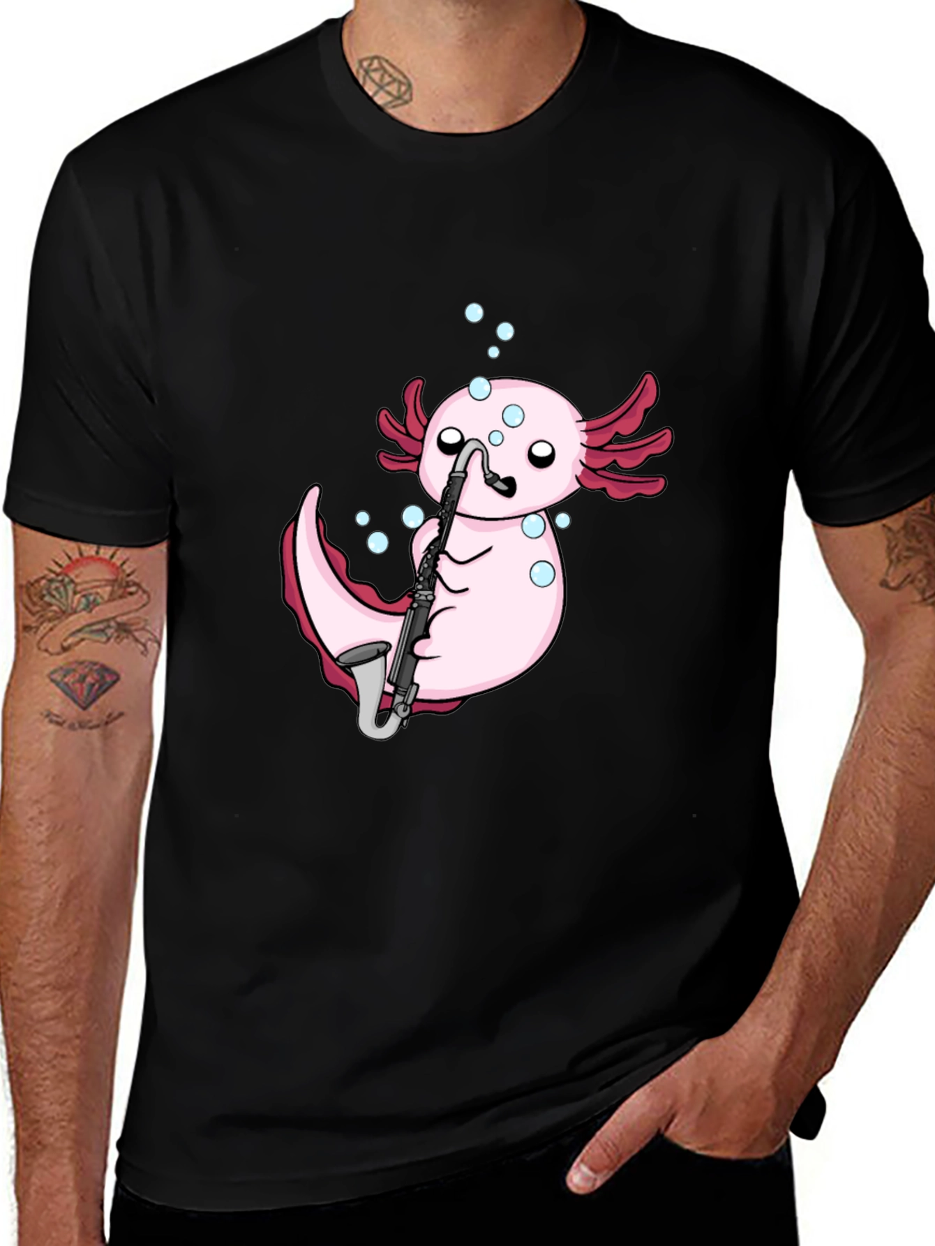 Axolotl Saxophone Black T-Shirt