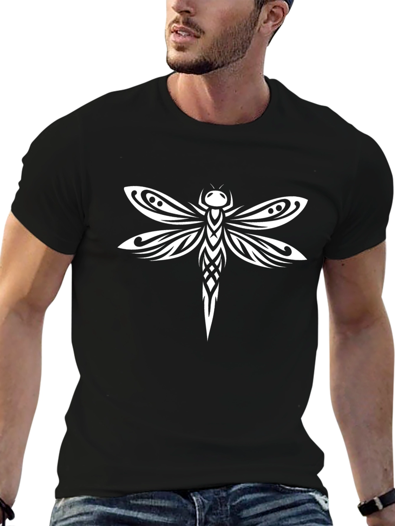 Tribal Dragonfly Graphic Tee - Black