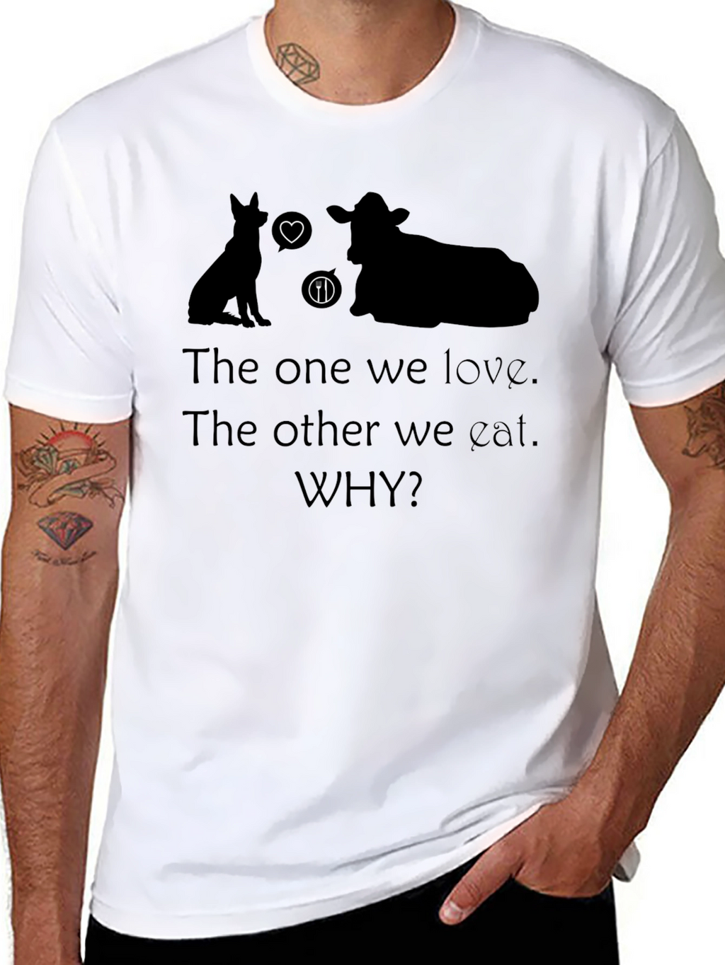 Vegan Why T-Shirt - Love Dogs Not Cows