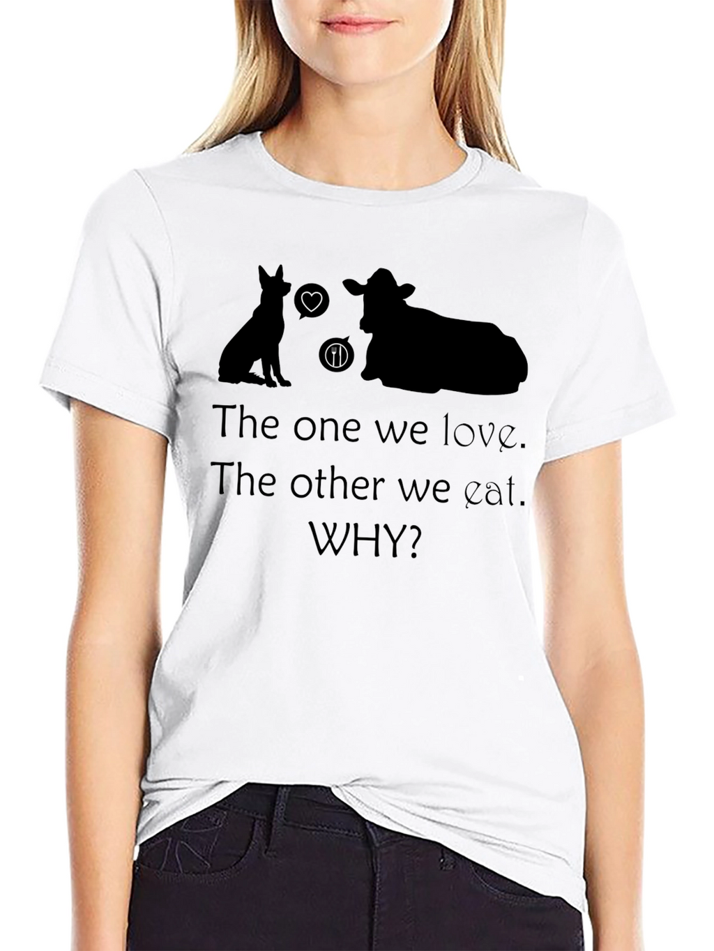 Vegan Why T-Shirt - Love Dogs Not Cows