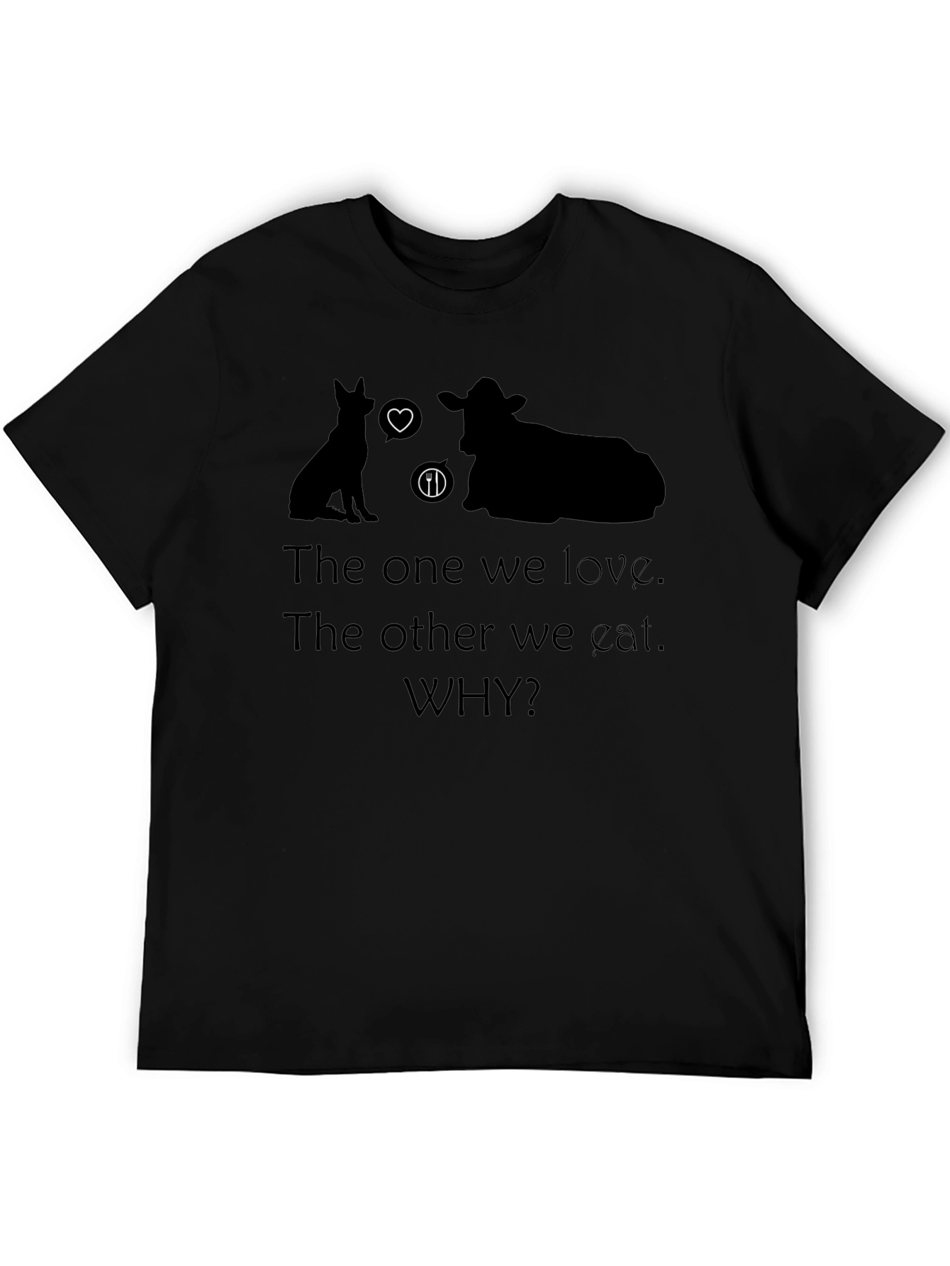 Vegan Why T-Shirt - Love Dogs Not Cows