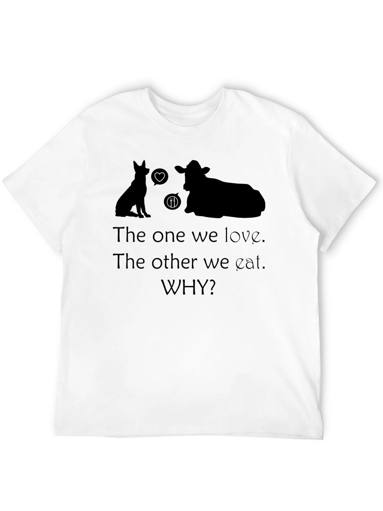 Vegan Why T-Shirt - Love Dogs Not Cows