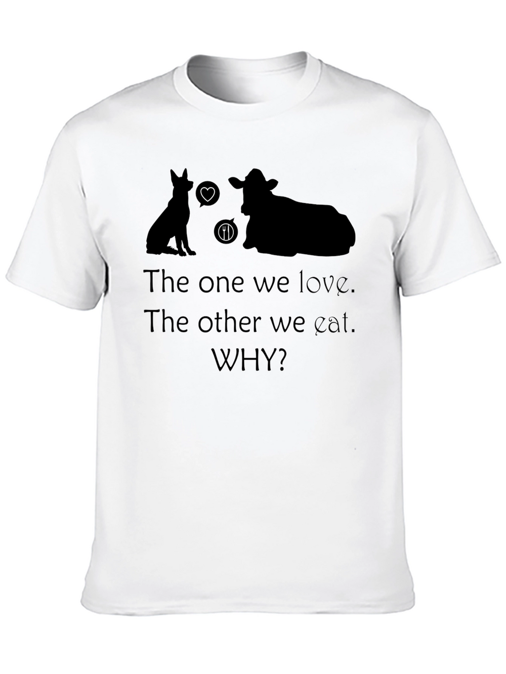 Vegan Why T-Shirt - Love Dogs Not Cows
