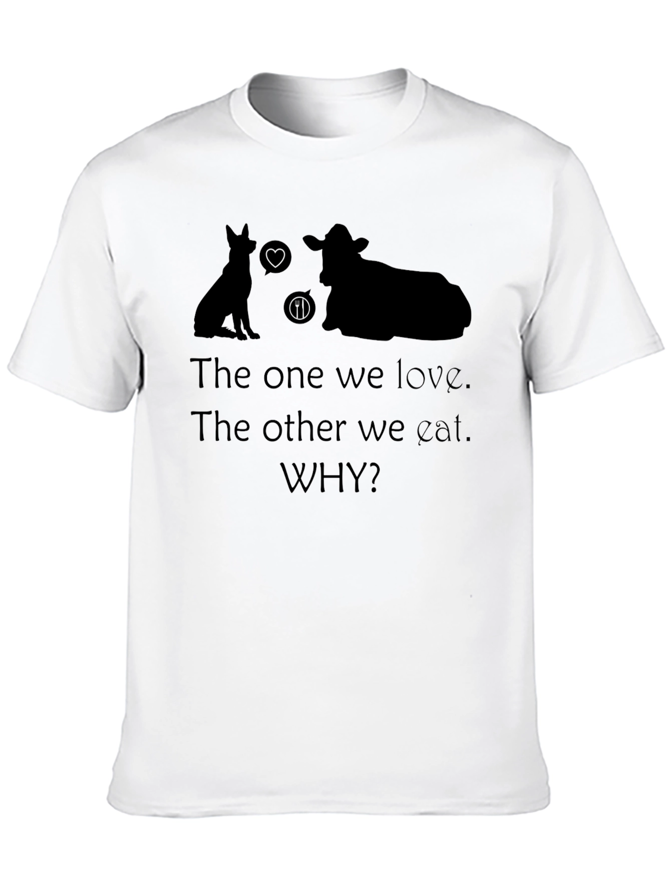 Vegan Why T-Shirt - Love Dogs Not Cows