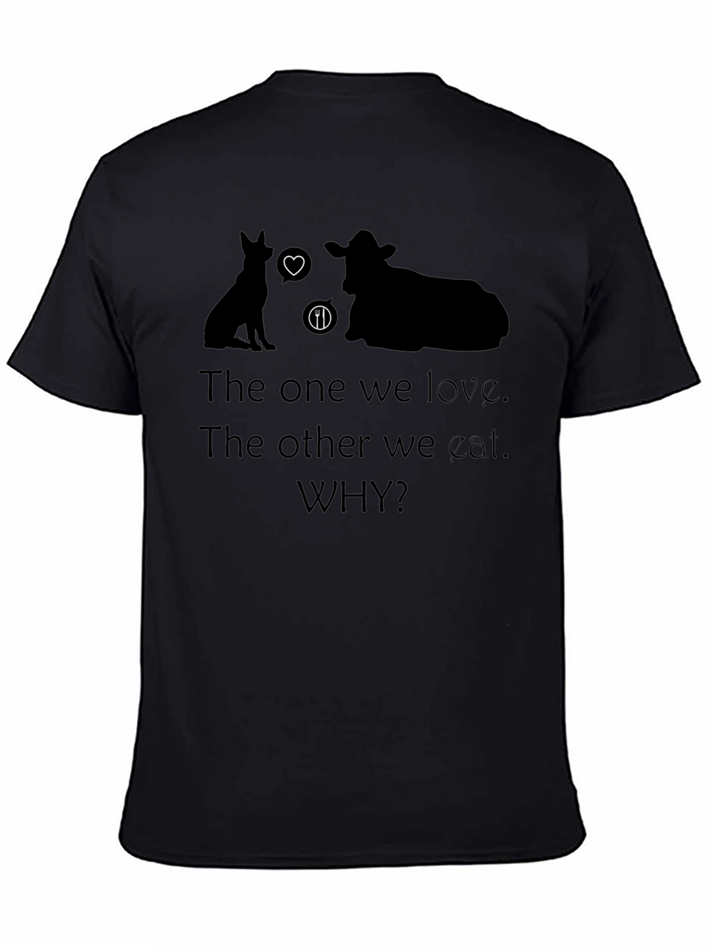 Vegan Why T-Shirt - Love Dogs Not Cows