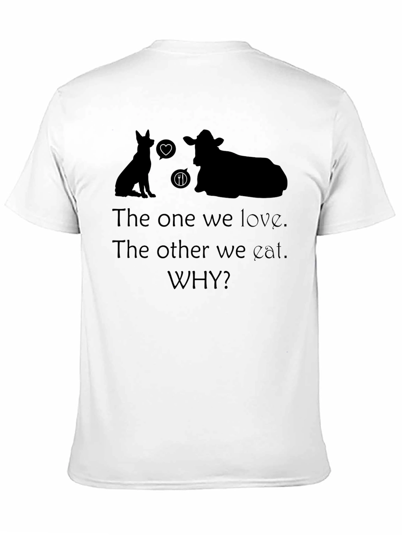 Vegan Why T-Shirt - Love Dogs Not Cows