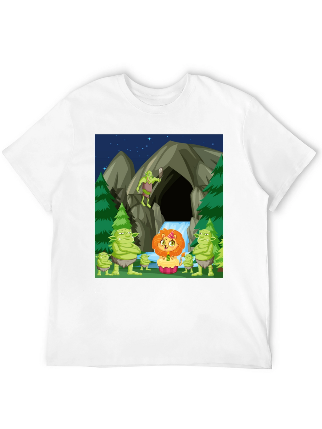 Cartoon Lion & Trolls Black T-Shirt