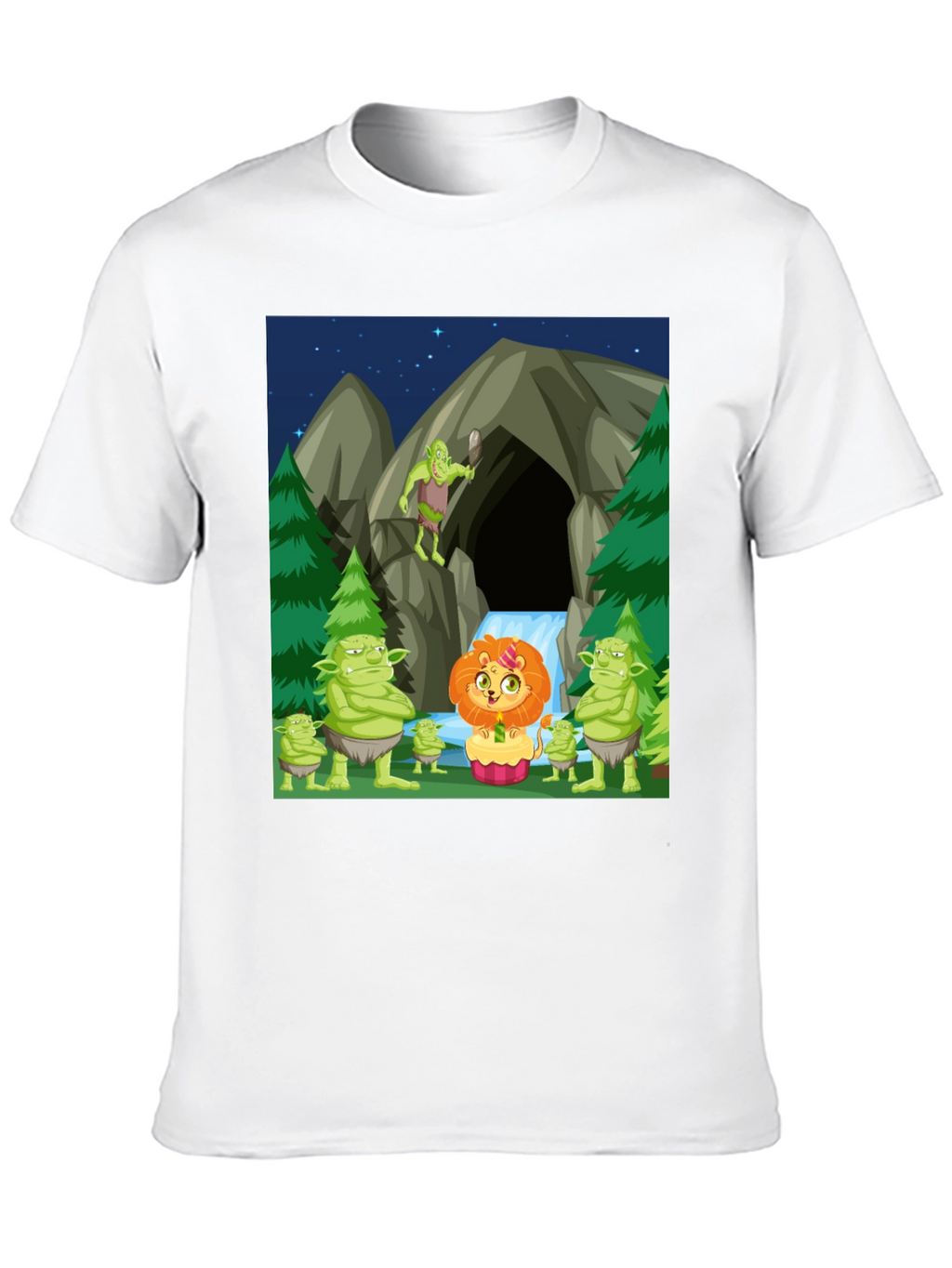 Cartoon Lion & Trolls Black T-Shirt
