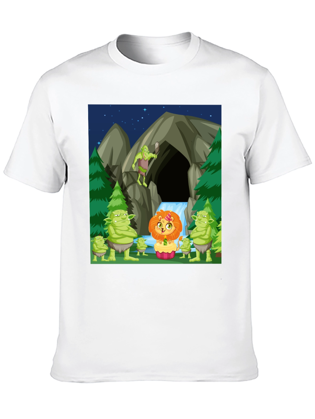 Cartoon Lion & Trolls Black T-Shirt