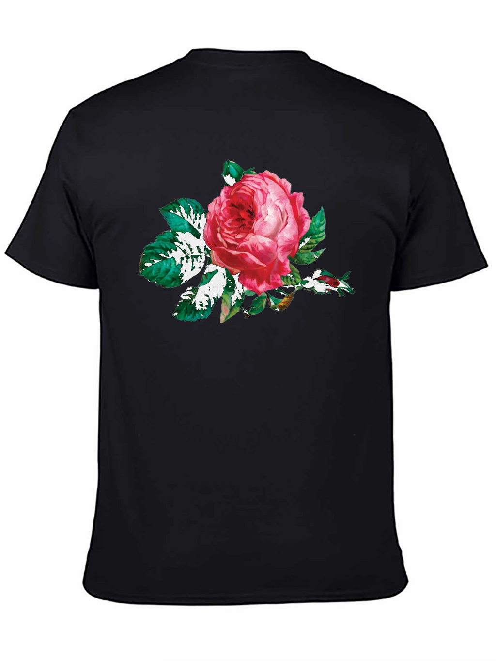 Black T-Shirt with Floral Rose Print