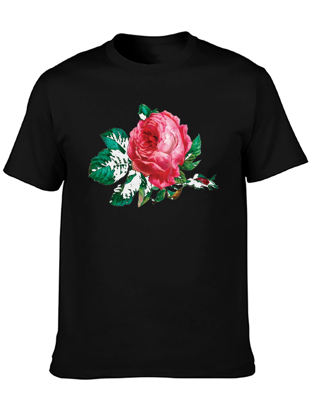 Black T-Shirt with Floral Rose Print