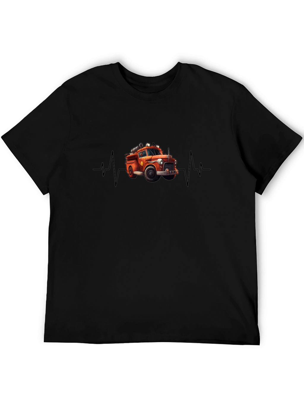 Fire Truck Heartbeat T-Shirt - Black