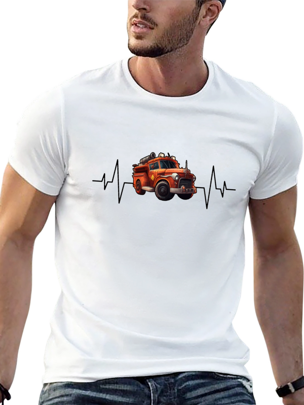 Fire Truck Heartbeat T-Shirt - Black