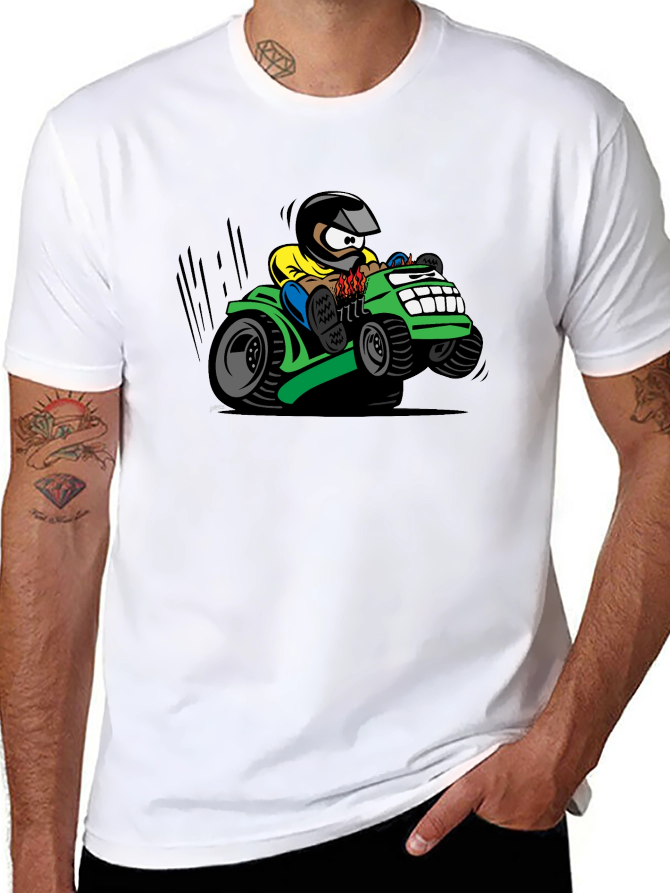 Cartoon Lawn Mower Rider Graphic Tee