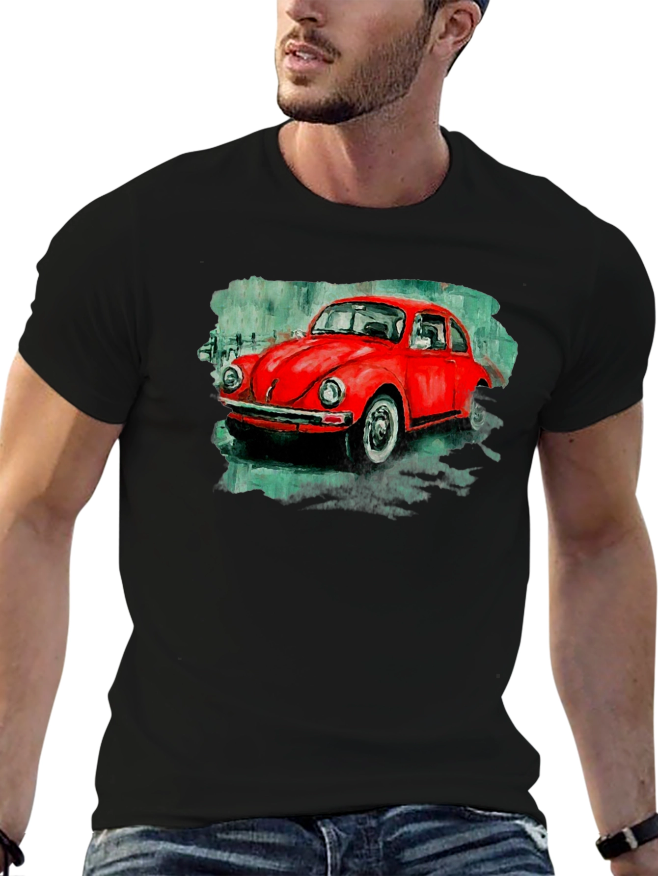 Red Beetle Car Graphic Tee - Classic Car T-Shirt