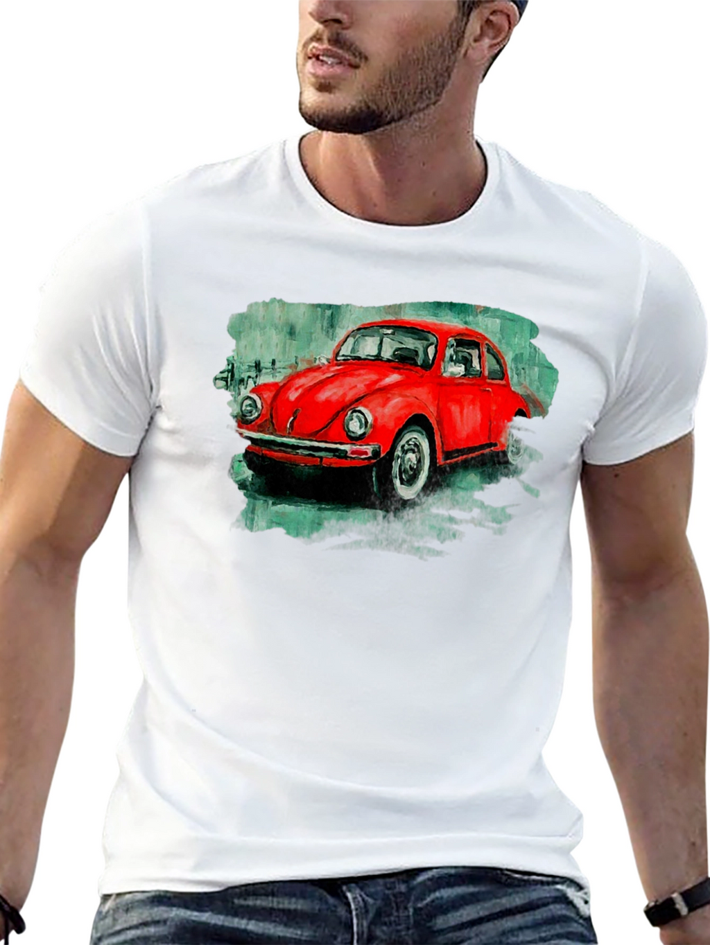 Red Beetle Car Graphic Tee - Classic Car T-Shirt