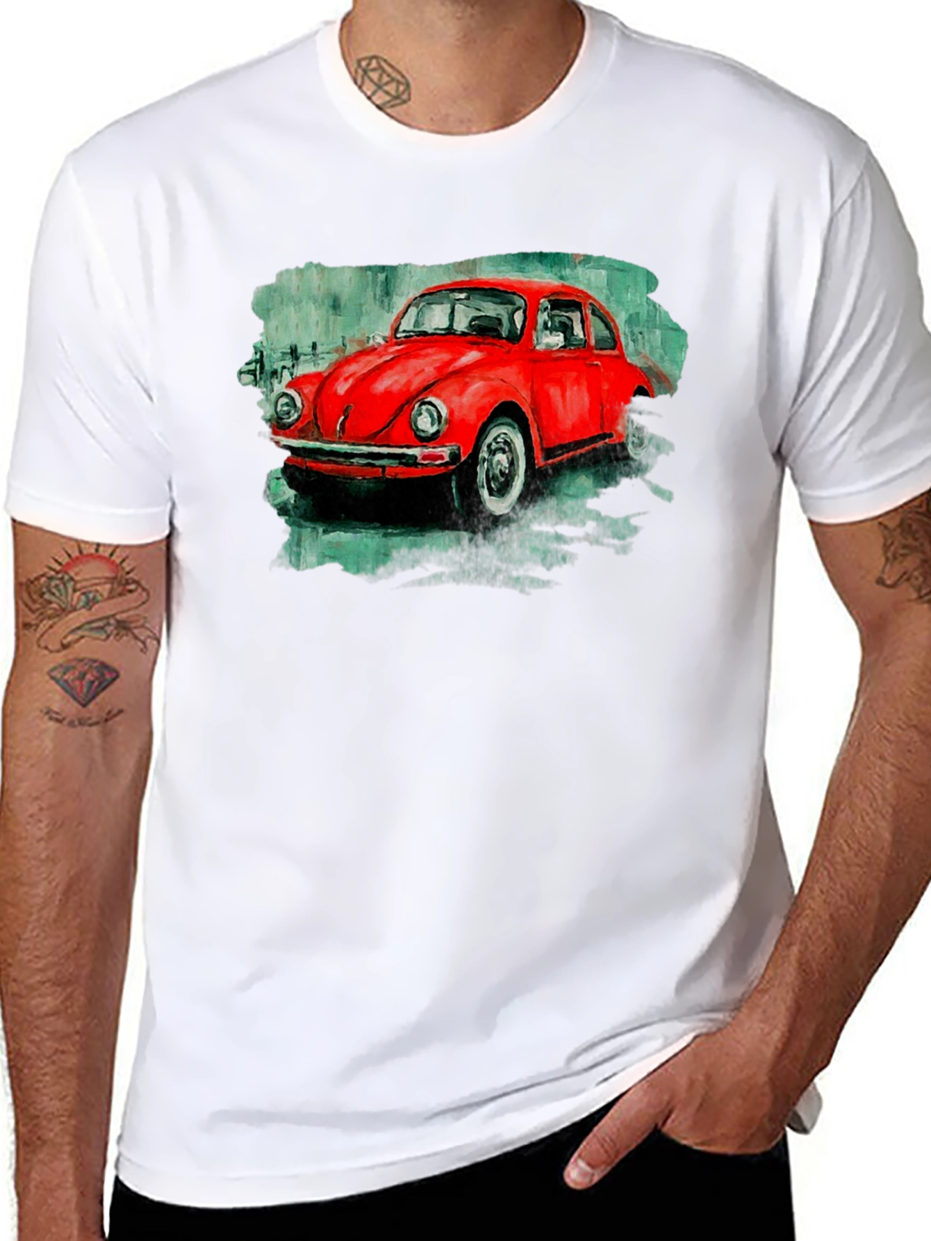 Red Beetle Car Graphic Tee - Classic Car T-Shirt