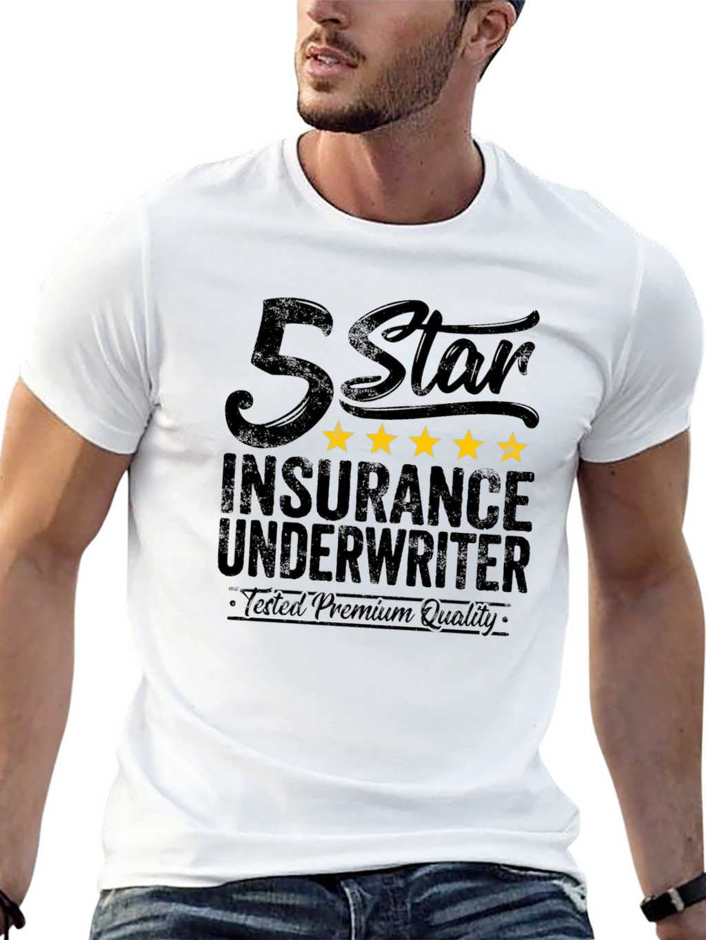 5 Star Insurance Underwriter Premium Quality Black T-Shirt