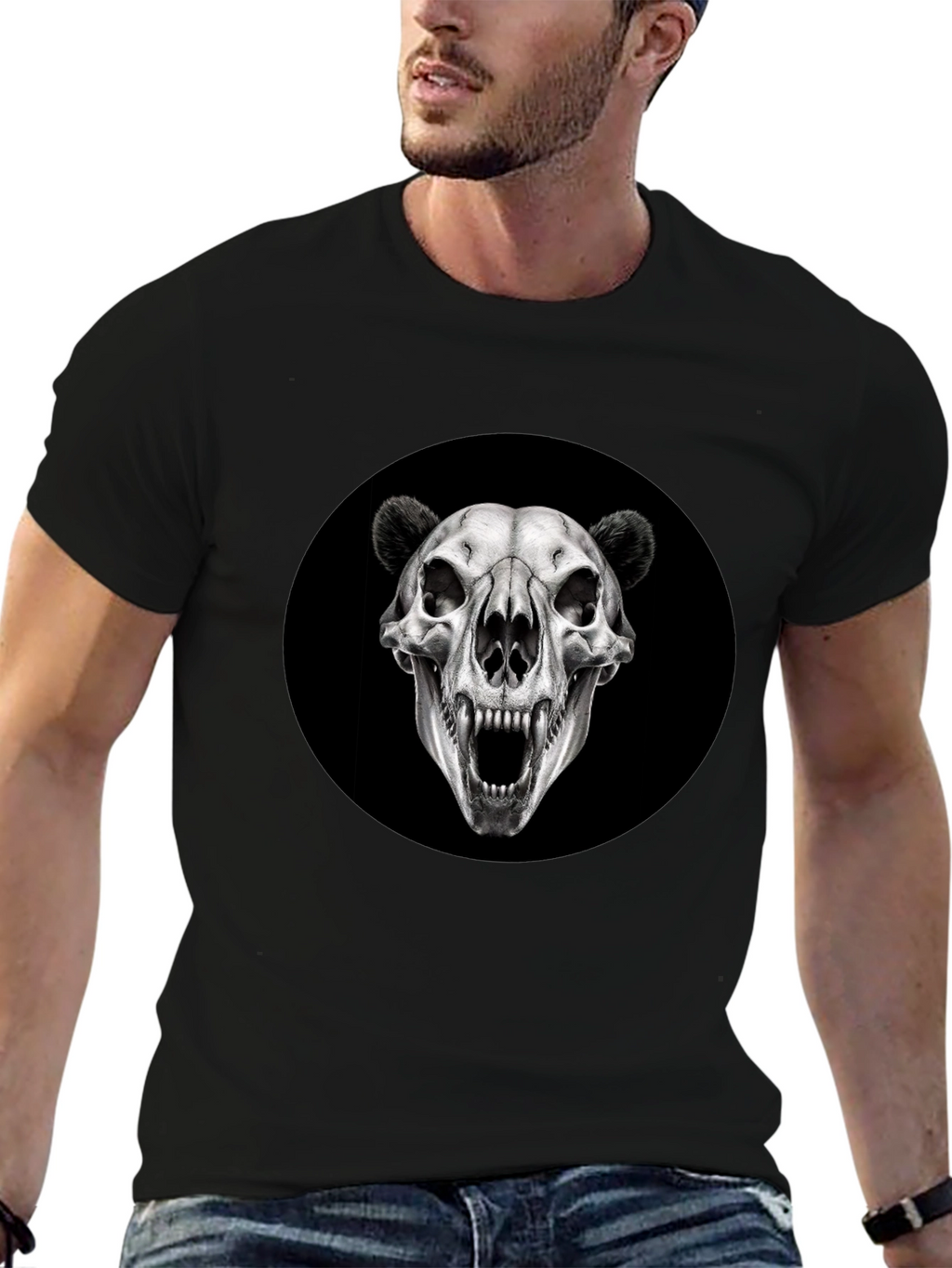 Bear Skull Graphic Black T-Shirt