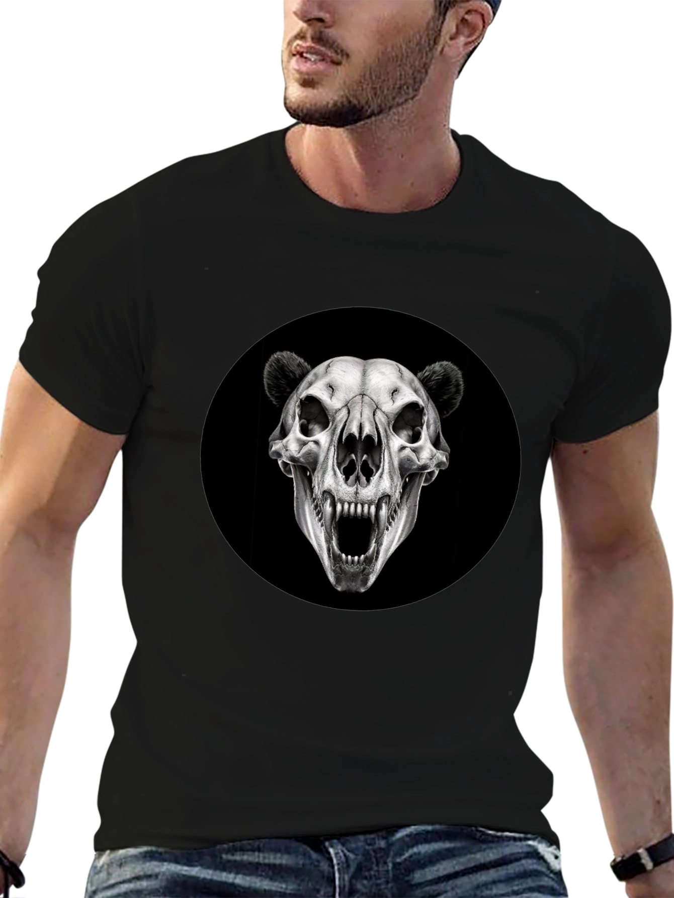 Bear Skull Graphic Black T-Shirt