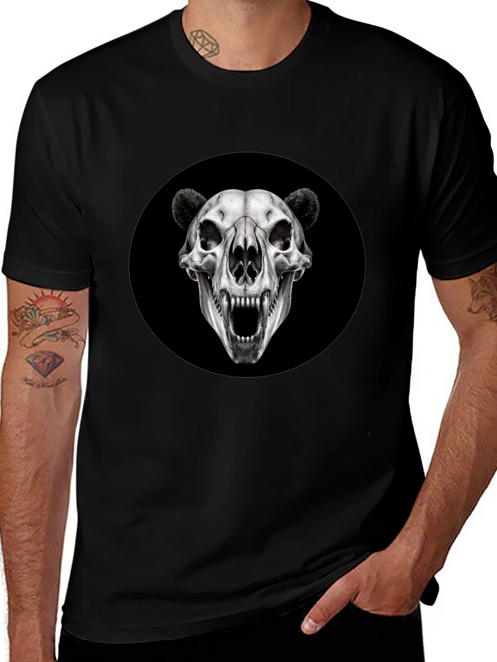 Bear Skull Graphic Black T-Shirt