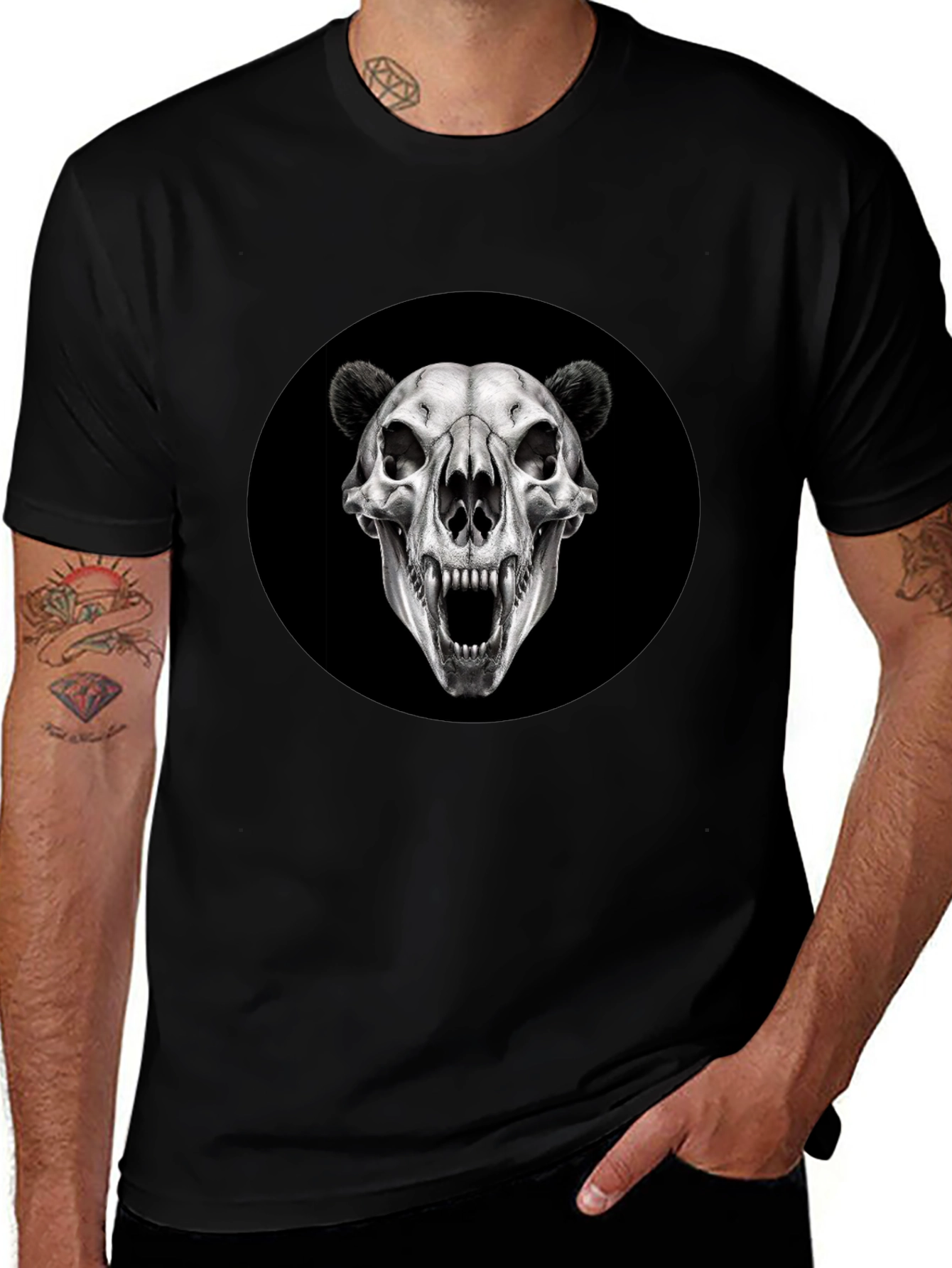 Bear Skull Graphic Black T-Shirt