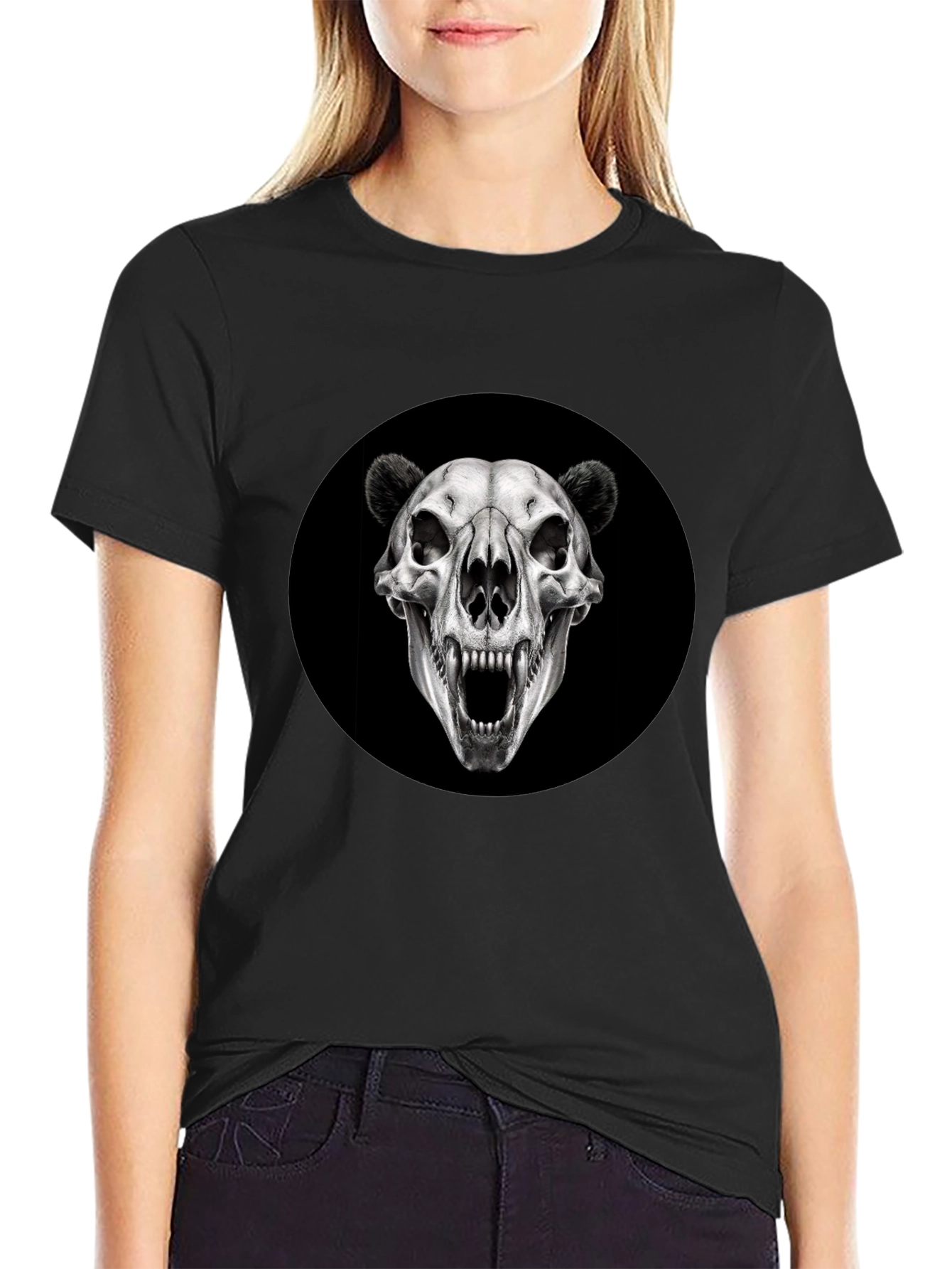 Bear Skull Graphic Black T-Shirt